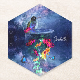 Porta-copo De Papel Flores tropicais, beija-flor, borboleta e estrelas