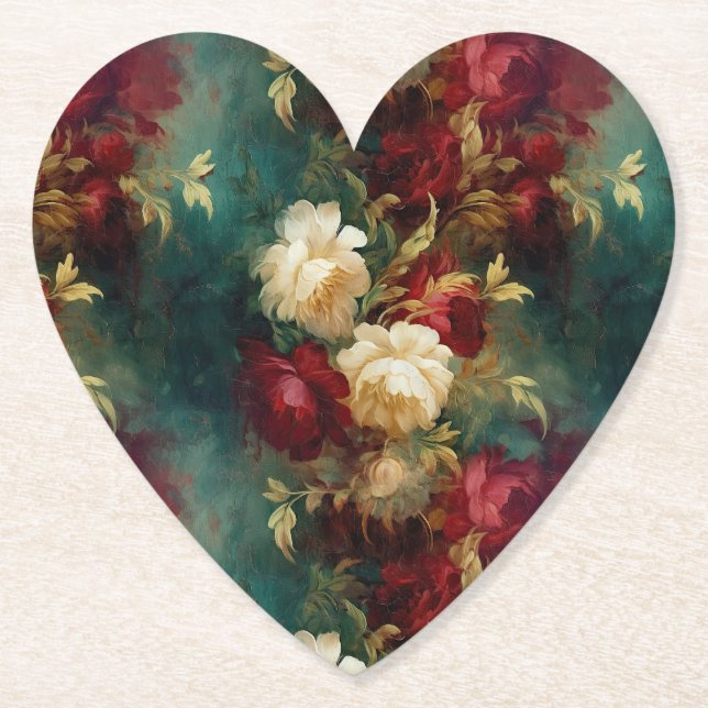 Porta-copo De Papel Flores Vermelhas Brancas Verdes (Frente)