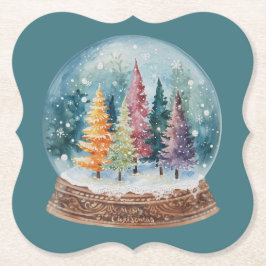 Porta-copo De Papel Floresta Colorida de Natal em Globo de Neve