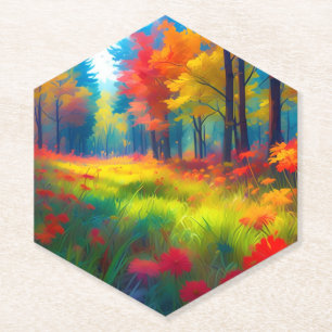 Porta-copo De Papel Floresta com Árvores e Flores Coloridas-47560