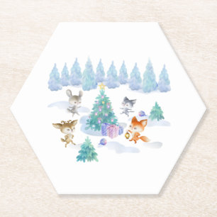 Porta-copo De Papel Floresta Dançando Animais de Natal