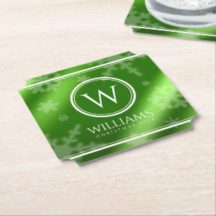 Porta-copo De Papel Folha Verde Festiva Snowflakes Monograma Nome