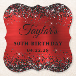 Porta-copo De Papel Folha vermelha escura 50.o aniversário