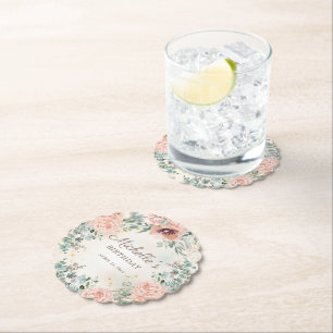 Porta-copo De Papel Folhagem Verde Floral Rosa Dourada - Dia de Aniver