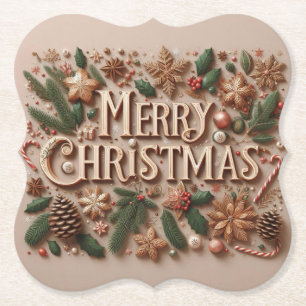 Porta-copo De Papel Folhagens clássicas de Natal alegre 