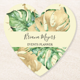 Porta-copo De Papel Folhas de Palmeira Verde Dourado Amarelo Tropical