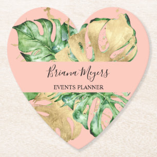 Porta-copo De Papel Folhas de Palmeira Verde Dourado Tropical Pêssego