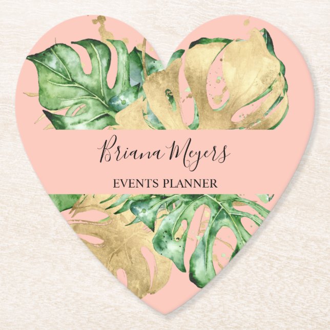 Porta-copo De Papel Folhas de Palmeira Verdes Dourado Tropical (Frente)