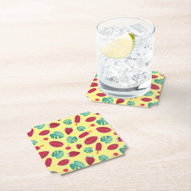 Porta-copo De Papel Folhas de picolé, cereja, morango e melancia (Insitu)