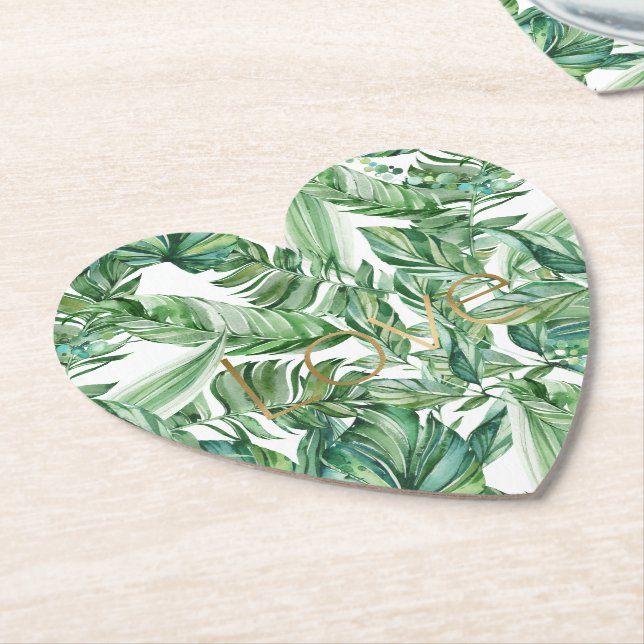 Porta-copo De Papel Folhas Verdes de Aquarela Tropical Dourado Amor (d (Angular)