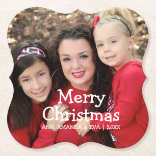 Porta-copo De Papel Foto de Natal Merry Script Branco Personalizado