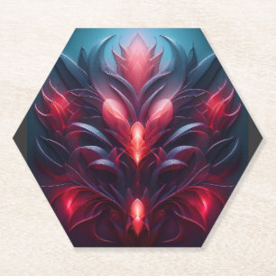 Porta-copo De Papel Fractal Vermelho e Azul Belos Com Dica Floral