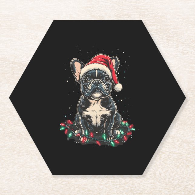 Porta-copo De Papel French Bulldog Christmas Lights Xmas Dogs Gifts Me (Frente)