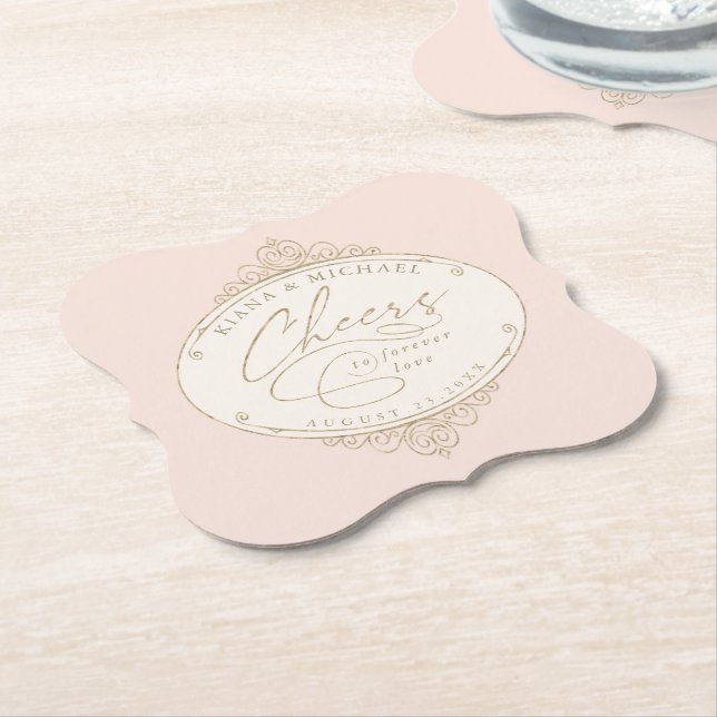 Porta-copo De Papel French Romance Wedding Cheers to Love ID870 (Angular)