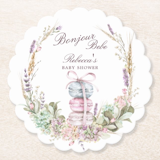 Porta-copo De Papel French Stack of Macarons in wreath bonjour bebe (Frente)