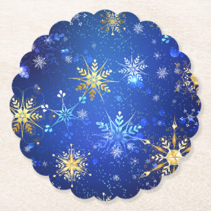 Porta-copo De Papel Fundo Azul XMAS com Flocos de Neve Ouro