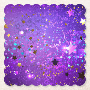 Porta-copo De Papel Fundo de folhas roxas com estrelas