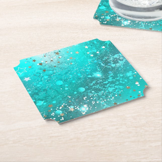 Porta-copo De Papel Fundo do Mint Turquoise Foil (Angular)