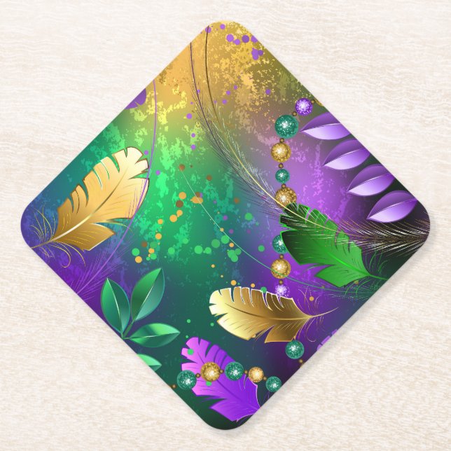 Porta-copo De Papel Fundo márdi iridescente com miçangas (Frente)