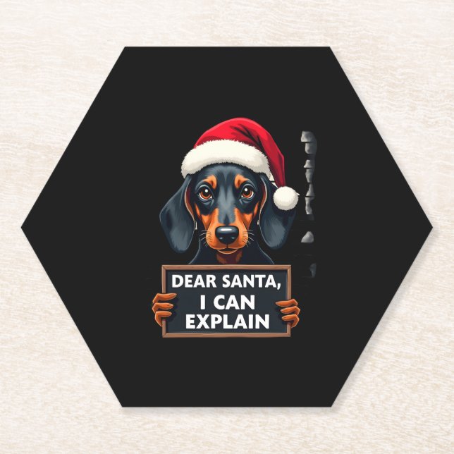 Porta-copo De Papel Funny Dachshund Christmas Dear Santa I Can Explain (Frente)