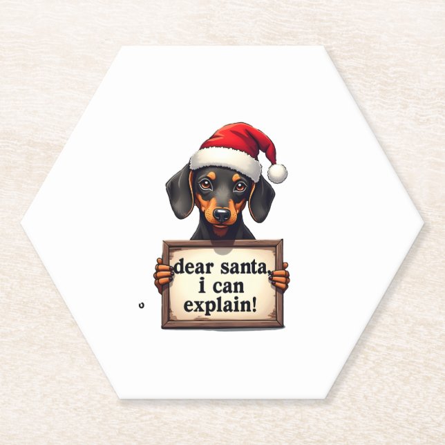 Porta-copo De Papel Funny Dachshund Christmas Dear Santa I Can Explain (Frente)
