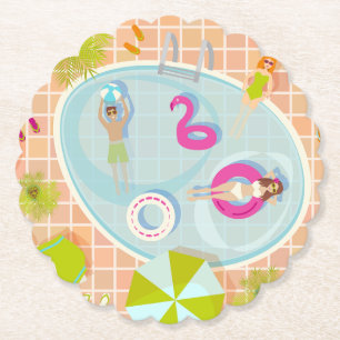 Porta-copo De Papel Garotas de biquíni e rapazes jogando jogo de pisci