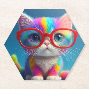Porta-copo De Papel Gatinho Colorido de Arco-Íris Usando Óculos-46568