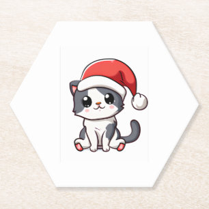 Porta-copo De Papel Gatinho de Natal bonito vestindo chapéu de Papai N