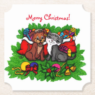 Porta-copo De Papel Gatinho e Copo, XMas Feliz