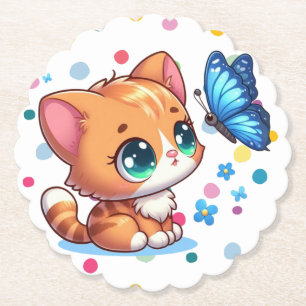 Porta-copo De Papel Gatinho/gato fofo & borboleta