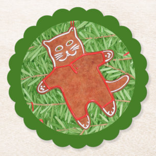 Porta-copo De Papel Gatinho GINGERBREAD Scalloped Round Portas copos /