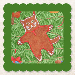 Porta-copo De Papel Gatinho Scalloped Square Porta copos / Verde