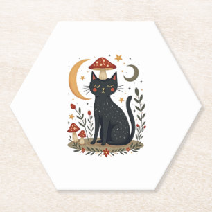 Porta-copo De Papel Gato Chapéu de Cogumelo Cottagecore Gatinho Mulher