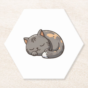 Porta-copo De Papel Gato cinza kawaii adormecido