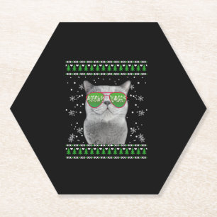 Porta-copo De Papel Gato com óculos de sol Suéter de Natal Feliz