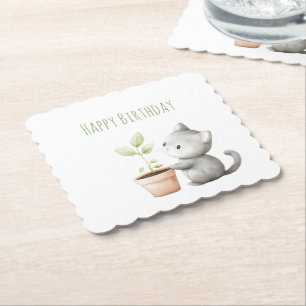 Porta-copo De Papel Gato de Jardim com Planta de Aniversário