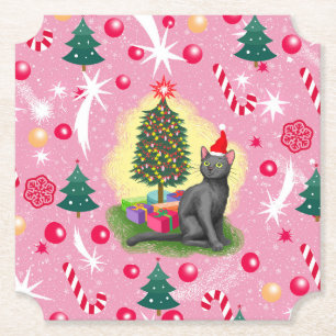 Porta-copo De Papel Gato de Natal Rosa