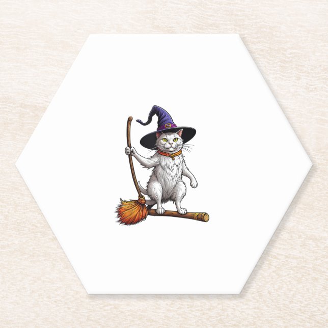 Porta-copo De Papel Gato Feiticeiro Halloween Bruxas Mystical Cat Love (Frente)