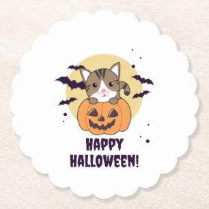 Porta-copo De Papel Gato Na Abóbora Gatos Doce Feliz Dia das Bruxas