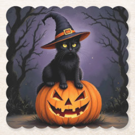 Porta-copo De Papel Gato Negro de Halloween Vestindo Um Chapéu De Brux