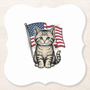 Porta-copo De Papel Gato Patriótico com Vetor Vintage de Bandeira Amer