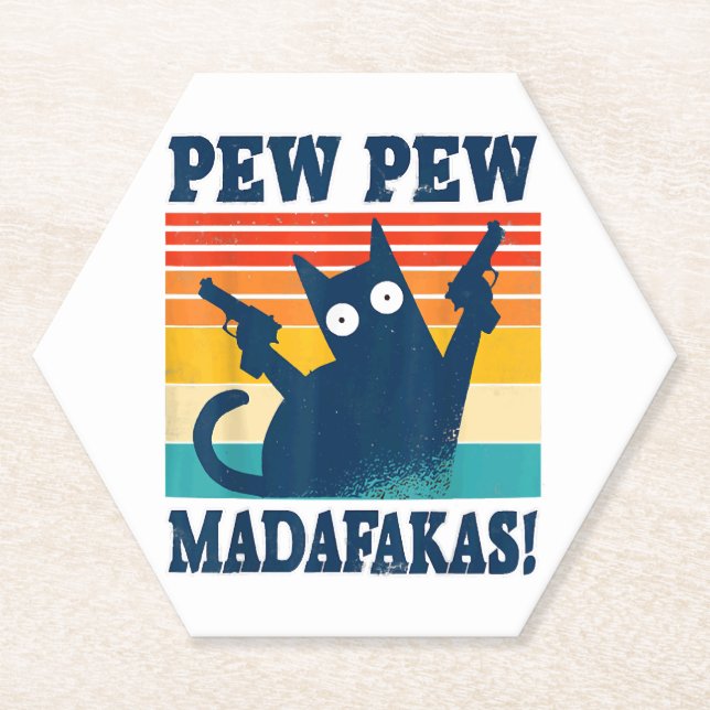 Porta-copo De Papel Gato Pew Pew Madafakas Gato Louco Arma (Frente)