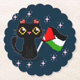 Porta-copo De Papel gato preto bonito segura bandeira da Palestina