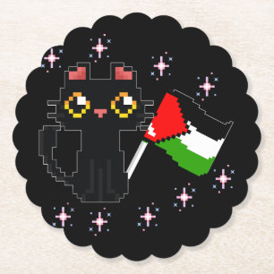 Porta-copo De Papel gato preto bonito segura bandeira da Palestina