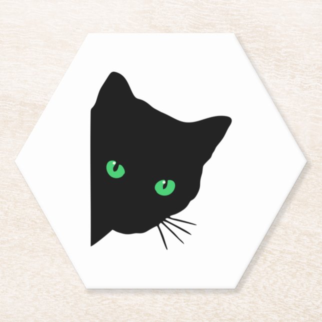 Porta-copo De Papel gato preto com olhos verdes (Frente)