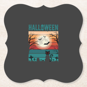Porta-copo De Papel Gato Preto De Halloween Lua Cemitério Vetor Retro