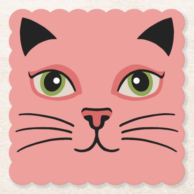 Porta-copo De Papel Gato Rosa Retro (Frente)