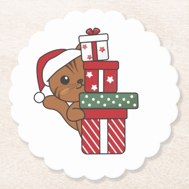 Porta-copo De Papel Gatos De Natal Gato Presente Para Animais De Inver (Frente)
