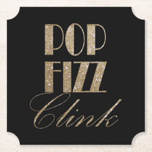 Porta-copo De Papel Gatsby party Dourada e Black Pop Fizz Clink
