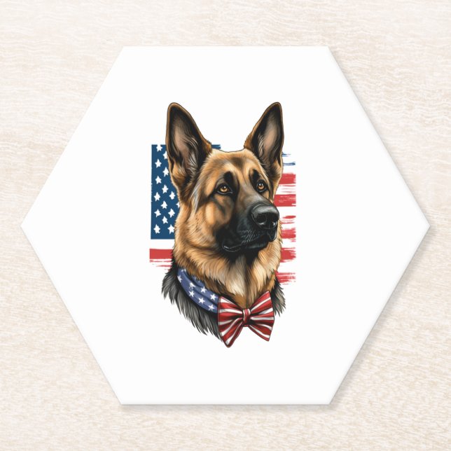 Porta-copo De Papel German shepherd com bandeira americana (Frente)